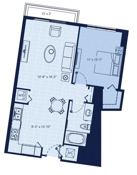 a floor plan of a small apartment at Regatta at New River, Fort Lauderdale, 33301